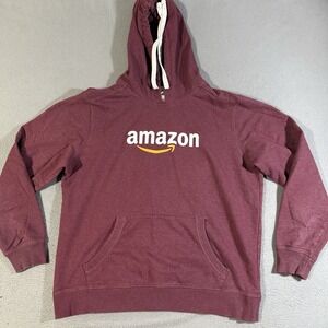Amazon Hoodie Sweatshirt Mens Large Red Blue Long Sleeve Smile Logo Employee